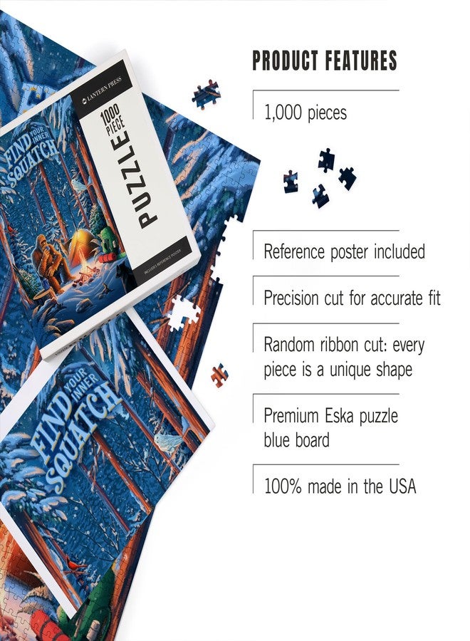 Lantern Press Find Your Inner Squatch, Camping Bigfoot, Sentiment, 1000 Piece Jigsaw Puzzle for Adults, Made in USA with Reference Poster - Image 3